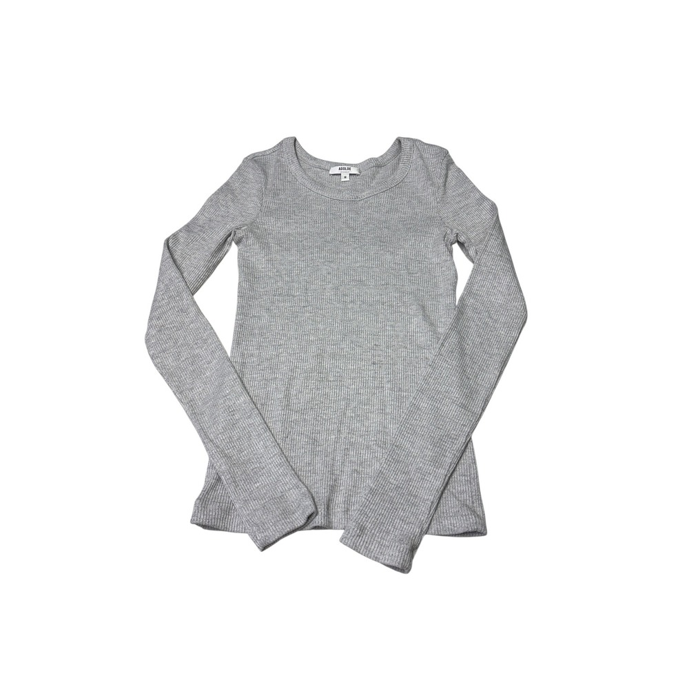 Agolde Maya Scoop Neck Ribbed Long‎ Sleeve Top Grey Heather Made USA Womens M